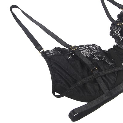 SUBBLIME - CONJUNTO DE 3 PEÇAS SUTI + TANGA + LIGA DE RENDA PRETO S/M - D-239293 - Dona Pimenta