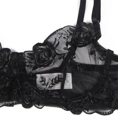 SUBBLIME - CONJUNTO DE 3 PEÇAS SUTI + TANGA + LIGA ESTAMPADO FLORAL PRETO S/M - D-239313 - Dona Pimenta