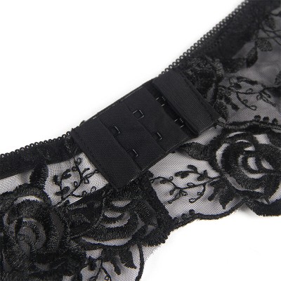 SUBBLIME - CONJUNTO DE 3 PEÇAS SUTI + TANGA + LIGA ESTAMPADO FLORAL PRETO S/M - D-239313 - Dona Pimenta