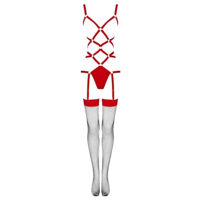 LIVCO CORSETTI FASHION - THIARA LC 20213 CONJUNTO CORPO + MEIAS VERMELHAS S/M - D-240097 - Dona Pimenta