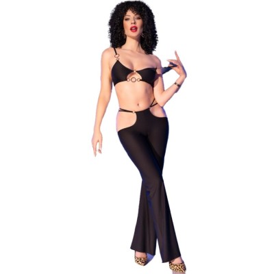 CHILIROSE - CR 4851 CONJUNTO DE TOP E LEGGING PRETO COM ACESSÃRIOS DOURADOS S - D-242758 - Dona Pimenta