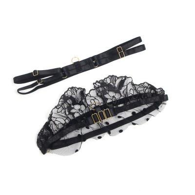 SUBBLIME - 957483 CONJUNTO DE SUTIÃ E LIGA DE RENDA PRETO S/M - D-242911 - Dona Pimenta