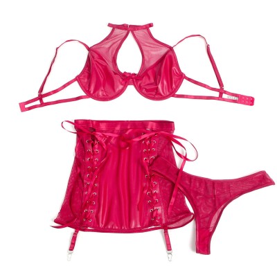 SUBBLIME - 957605 CONJUNTO DE SUTIÃ E SAIA DE COURO VERMELHO S/M - D-242925 - Dona Pimenta