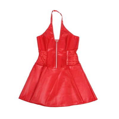 SUBBLIME - 957728 VESTIDO DE COURO COM ZÍPER DE RENDA VERMELHO S/M - D-242937 - Dona Pimenta