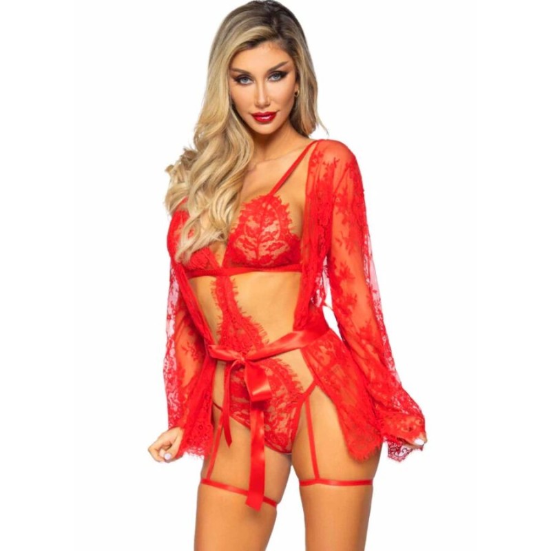 LEG AVENUE - 86123 CONJUNTO DE ROBE COM CALCINHA E LIGA VERMELHO TAMANHO S - D-244908 - Dona Pimenta