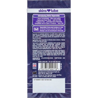 SKINS - SUPERSLIDE LUBRIFICANTE À BASE DE SILICONE, DOSE ÚNICA DE 5 ML - D-244888 - Dona Pimenta