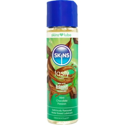 SKINS - LUBRIFICANTE SABOROSO À BASE DE ÁGUA COM SABOR DE HORTELÃ E CHOCOLATE 130 ML - D-244880 - Dona Pimenta
