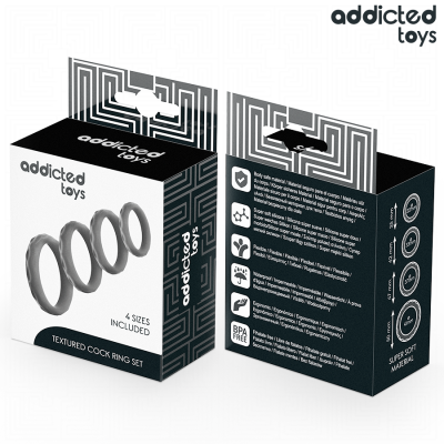 ADDICTED TOYS - CONJUNTO DE ANÉIS PENIANOS TEXTURIZADOS - 4 TAMANHOS - D-244829 - Dona Pimenta