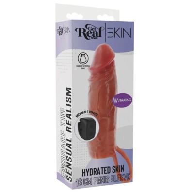 GET REAL - CAPA VIBRATÓRIA DE SILICONE PARA PELE HIDRATADA, CARAMELO, 16 CM - D-244994 - Dona Pimenta