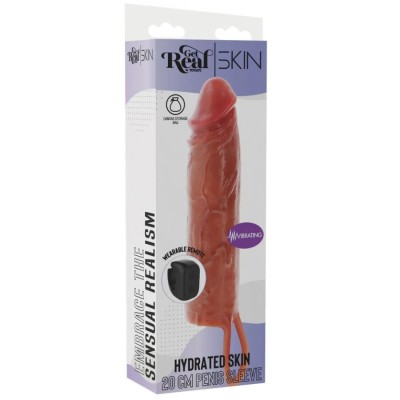 GET REAL - CAPA VIBRATÓRIA DE SILICONE PARA PELE HIDRATADA, CARAMELO, 20 CM - D-244995 - Dona Pimenta