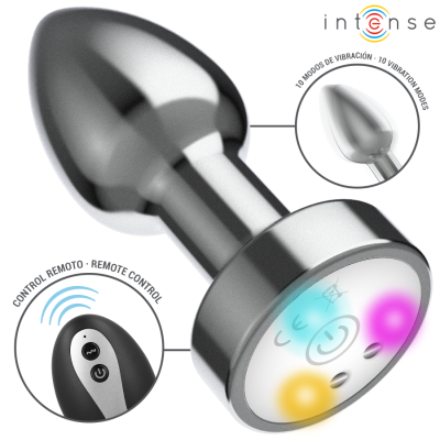 INTENSE - PLUG ANAL DE METAL VIBRANTE COM LUZES LED E CONTROLE REMOTO - TAMANHO M - D-244719 - Dona Pimenta