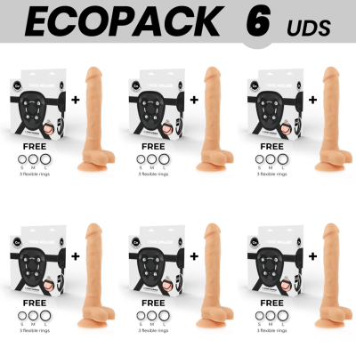 ECOPACK 6 UNIDADES - COCK MILLER ARNÊS + DENSIDADE DE SILICONE ARTICULVEL COCKSIL 24 CM - D-231464 - Dona Pimenta