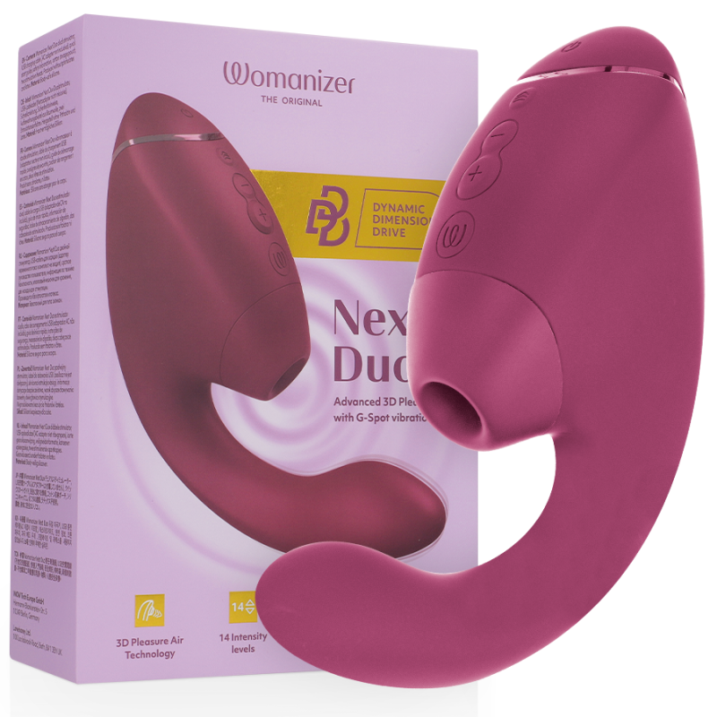 WOMANIZER - DUO NEXT ESTIMULADOR DUPLO DE CLITOR E PONTO G ROSA ESCURO - D-245097 - Dona Pimenta