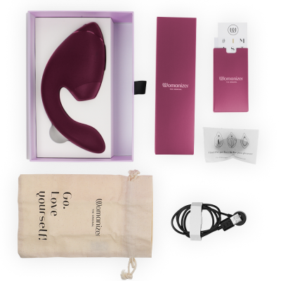 WOMANIZER - DUO NEXT ESTIMULADOR DUPLO DE CLITOR E PONTO G ROSA ESCURO - D-245097 - Dona Pimenta