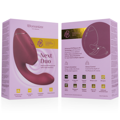 WOMANIZER - DUO NEXT ESTIMULADOR DUPLO DE CLITOR E PONTO G ROSA ESCURO - D-245097 - Dona Pimenta