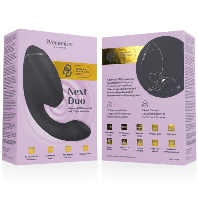 WOMANIZER - DUO NEXT ESTIMULADOR DUPLO DE CLITOR E PONTO G PRETO - D-245099 - Dona Pimenta