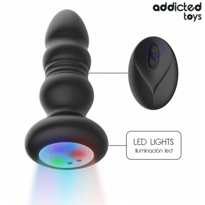 ADDICTED TOYS - PLUG ANAL GIRATÓRIO VIBRATÓRIO COM LUZ LED E CONTROLE REMOTO - D-245120 - Dona Pimenta