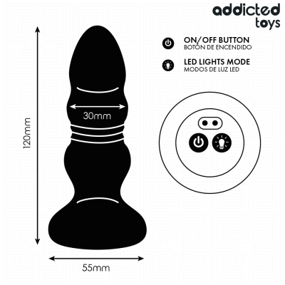 ADDICTED TOYS - PLUG ANAL GIRATÓRIO VIBRATÓRIO COM LUZ LED E CONTROLE REMOTO - D-245120 - Dona Pimenta