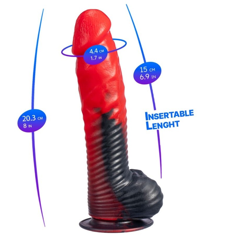 SILEXD - DEVIL DILDO FANTASIA DE SILICONE LÍQUIDO TERMOREATIVO VERMELHO E PRETO 20,3 CM - D-245452 - Dona Pimenta