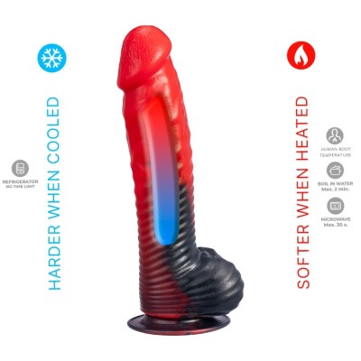 SILEXD - DEVIL DILDO FANTASIA DE SILICONE LÍQUIDO TERMOREATIVO VERMELHO E PRETO 20,3 CM - D-245452 - Dona Pimenta