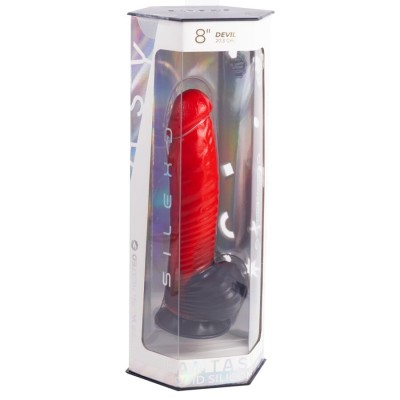 SILEXD - DEVIL DILDO FANTASIA DE SILICONE LÍQUIDO TERMOREATIVO VERMELHO E PRETO 20,3 CM - D-245452 - Dona Pimenta