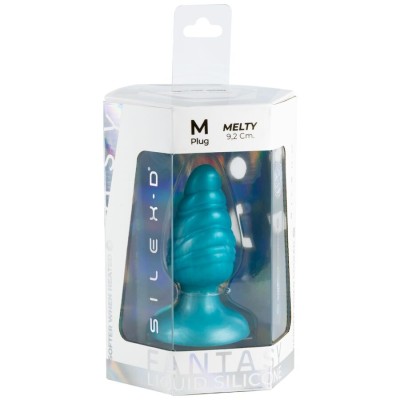 SILEXD - MELTY PLUG ANAL DE DERRETIMENTO FANTASY DE SILICONE LÍQUIDO TERMOREATIVO AZUL CELESTIAL 9,2 CM - D-245453 - Dona Piment