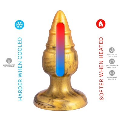 SILEXD - GOLDY PLUG ANAL FANTASY DE SILICONE LÍQUIDO TERMOREATIVO DOURADO 9,2 CM - D-245456 - Dona Pimenta