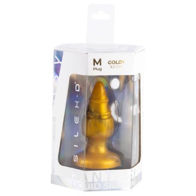 SILEXD - GOLDY PLUG ANAL FANTASY DE SILICONE LÍQUIDO TERMOREATIVO DOURADO 9,2 CM - D-245456 - Dona Pimenta