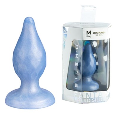SILEXD - DIAMOND PLUG ANAL FANTASY DE SILICONE LÍQUIDO TERMOREATIVO AZUL PEROLADO 9,2 CM - D-245457 - Dona Pimenta