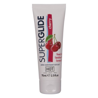 HOT - SUPERGLIDE LUBRIFICANTE COMESTÍVEL À BASE DE ÁGUA, SABOR CEREJA 75 ML - D-245271 - Dona Pimenta