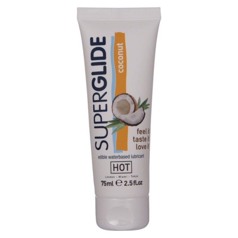 HOT - SUPERGLIDE LUBRIFICANTE COMESTÍVEL À BASE DE ÁGUA COM COCO 75 ML - D-245272 - Dona Pimenta
