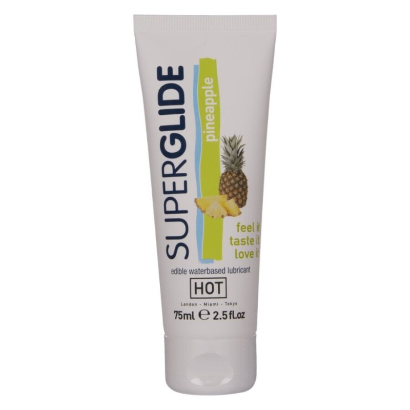 HOT - SUPERGLIDE LUBRIFICANTE COMESTÍVEL À BASE DE ÁGUA COM SABOR ABACAXI 75 ML - D-245273 - Dona Pimenta