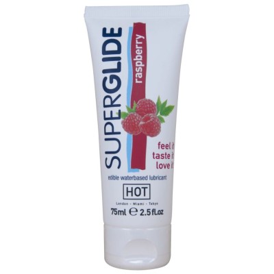 HOT - SUPERGLIDE LUBRIFICANTE COMESTÍVEL À BASE DE ÁGUA COM SABOR FRAMBOESA 75 ML - D-245274 - Dona Pimenta