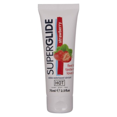 HOT - SUPERGLIDE LUBRIFICANTE COMESTÍVEL À BASE DE ÁGUA MORANGO 75 ML - D-245275 - Dona Pimenta