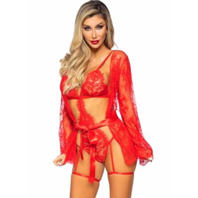 LEG AVENUE - 86123 CONJUNTO DE ROBE COM CALCINHA E LIGA VERMELHO TAMANHO S - D-244908 - Dona Pimenta