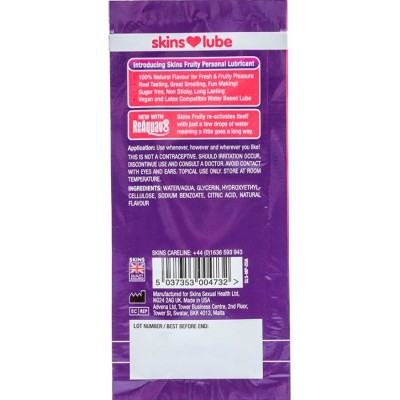 SKINS - LUBRIFICANTE À BASE DE ÁGUA COM SABOR FRUTADO DE MANGA E MARACUJÁ - DOSE ÚNICA DE 5 ML - D-244889 - Dona Pimenta