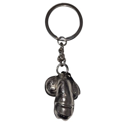 DIABLO PICANTE - CHAVEIRO DE METAL PRATEADO COM PÊNIS ENCOLHIDO - D-245413 - Dona Pimenta