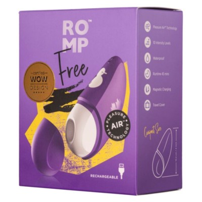ROMP - FREE ESTIMULADOR CLITORIAL GRÁTIS COM TAMPA, 10 NÍVEIS, RECARREGÁVEL, ROXO - D-245872 - Dona Pimenta