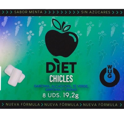 WUG DIET - GOMA DE HORTELÃ FUNCIONAL SEM AÇÚCAR, EM CARTELA COM 8 UNIDADES - D-246173 - Dona Pimenta