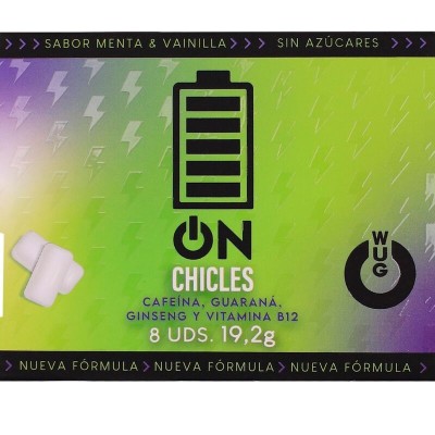 WUG ON - GOMA DE GUARANA FUNCIONAL COM CAFEÍNA, SABOR HORTELÃ E BAUNILHA, CARTELA COM 8 UNIDADES - D-246174 - Dona Pimenta