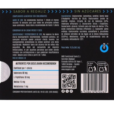 WUG OFF - GOMA DE MASCAR FUNCIONAL COM MELATONINA E VALERIANA, SABOR ALCAÇUZ, CARTELA COM 8 UNIDADES - D-246175 - Dona Pimenta