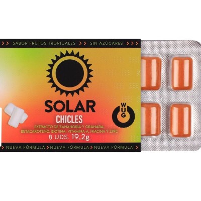 WUG SOLAR - GOMA DE MASCAR FUNCIONAL COM VITAMINAS E ZINCO, SABOR FRUTAS TROPICAIS, EM CARTELA COM 8 UNIDADES - D-246176 - Dona 