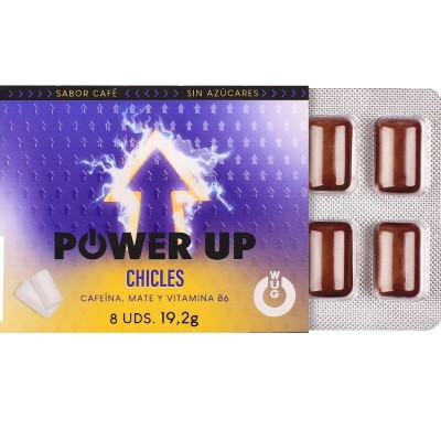 WUG POWER UP – GOMA DE MASCAR FUNCIONAL COM CAFEÍNA E SABOR DE CAFÉ MATE, EM CARTELA COM 8 UNIDADES - D-246178 - Dona Pimenta