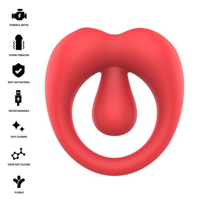 INTENSE - RUSSELL ANILLO VIBRADOR CON ESTIMULACIÓN DE CLÍTORIS ROJO - D-245641 - Dona Pimenta