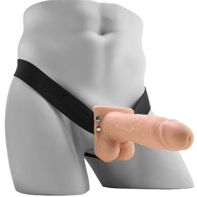FETISH FANTASY SERIES  - STRAP-ON VIBRATÓRIO REALISTA COM BOLAS 17,8 CM - D-246184 - Dona Pimenta