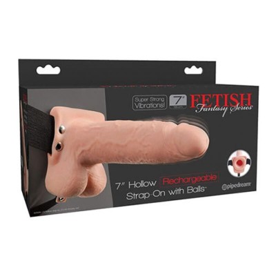 FETISH FANTASY SERIES  - STRAP-ON VIBRATÓRIO REALISTA COM BOLAS 17,8 CM - D-246184 - Dona Pimenta