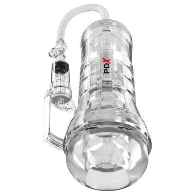 PDX ELITE - VIEWTUBE VAC XXL TRANSPARENTE STROKER COM BOMBA DE SUCÇÃO 27,3 CM - D-246205 - Dona Pimenta