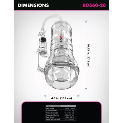 PDX ELITE - VIEWTUBE VAC XXL TRANSPARENTE STROKER COM BOMBA DE SUCÇÃO 27,3 CM - D-246205 - Dona Pimenta