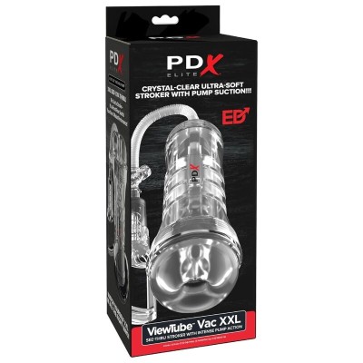PDX ELITE - VIEWTUBE VAC XXL TRANSPARENTE STROKER COM BOMBA DE SUCÇÃO 27,3 CM - D-246205 - Dona Pimenta