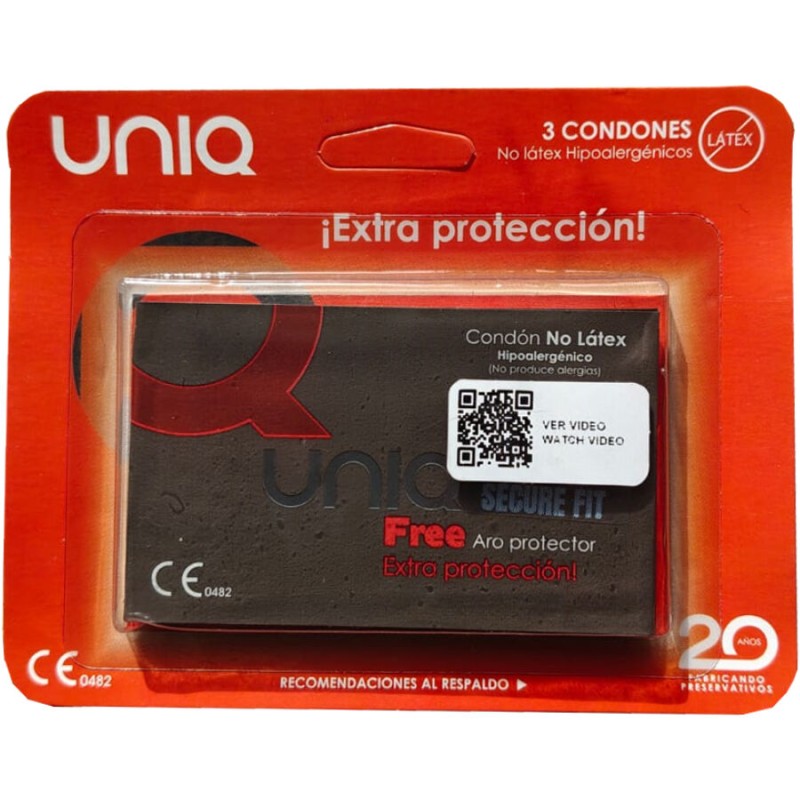UNIQ - PRESERVATIVOS SEM LÁTEX SECURE FIT 3 UNIDADES - D-244643 - Dona Pimenta